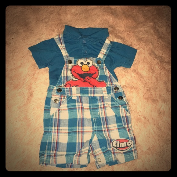 Sesame Street Cute Elmo Short Overall and Polo Style Summer Fun Top Set - Picture 1 of 7